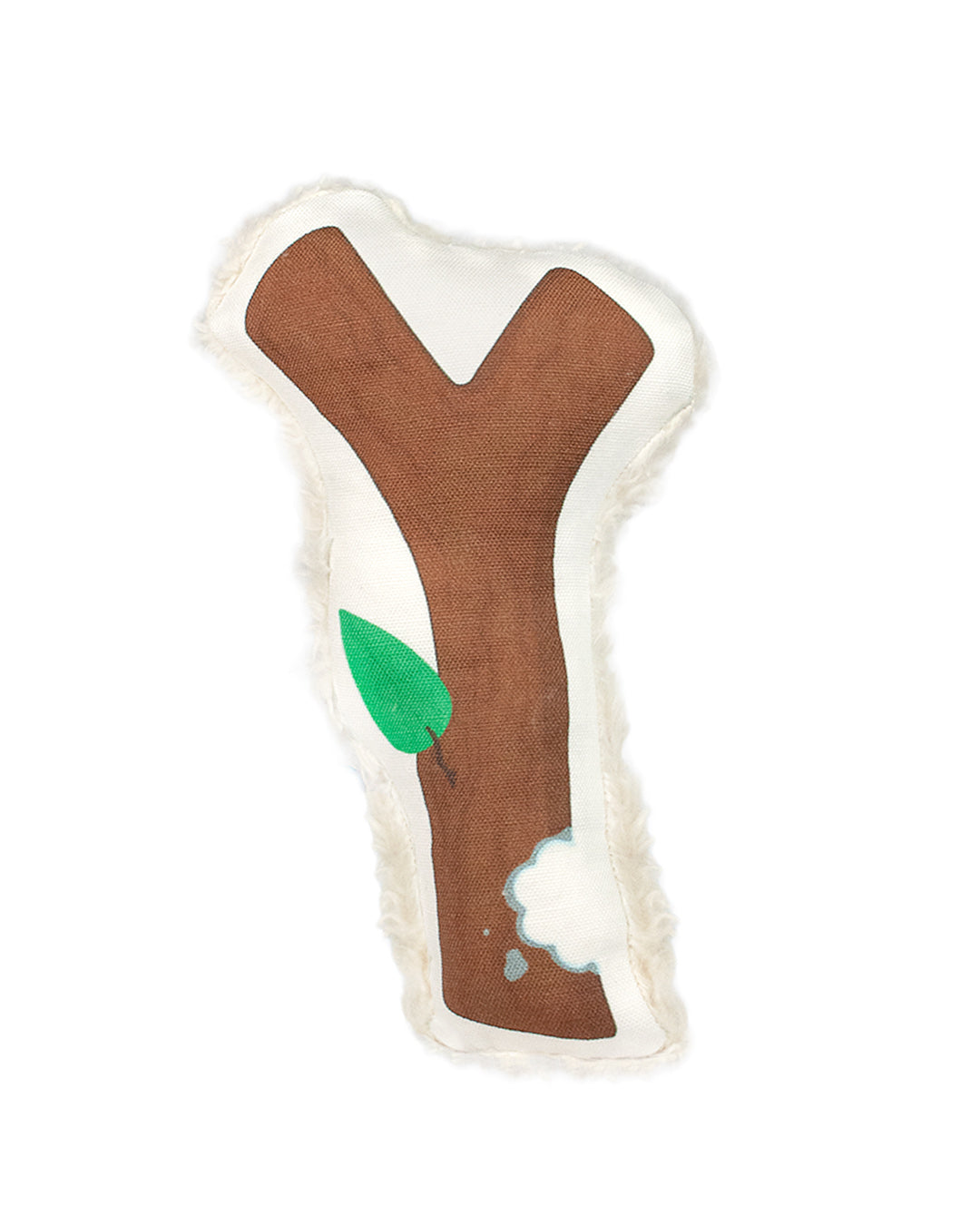 Eco-friendly dog toy shaped like a stick. Made with durable canvas and plush cotton sherpa. All materials are non-toxic and vegan-friendly. 