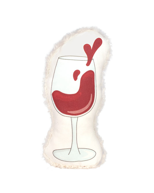 Whimsical eco-friendly dog toy shaped like a glass of wine. Made with durable canvas and plush cotton sherpa. All materials are non-toxic and vegan-friendly. 